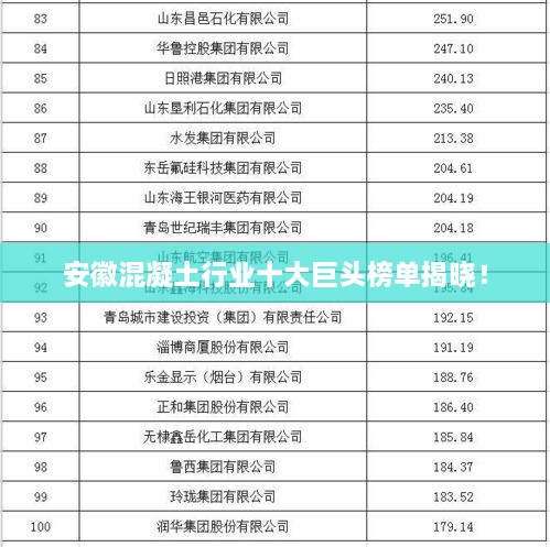 安徽混凝土行业十大巨头榜单揭晓！