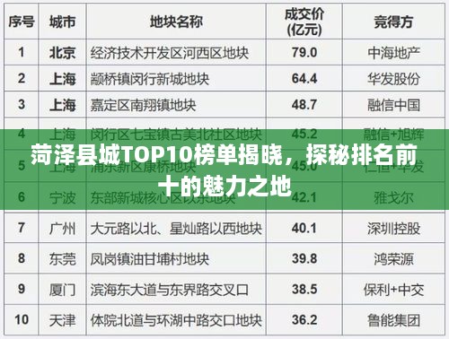 菏泽县城TOP10榜单揭晓，探秘排名前十的魅力之地
