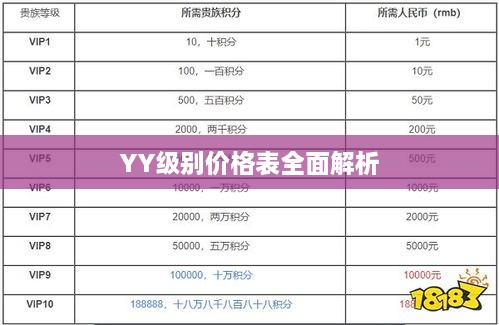 YY级别价格表全面解析